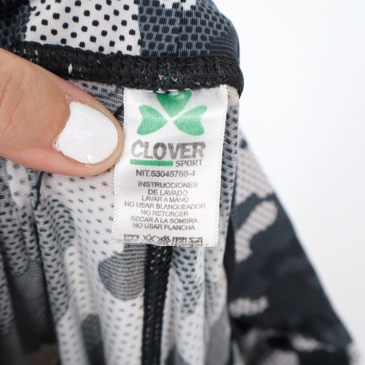 Clover Sport Womens Grey White Camo Honeycomb Athletic Yoga Leggings Size Small