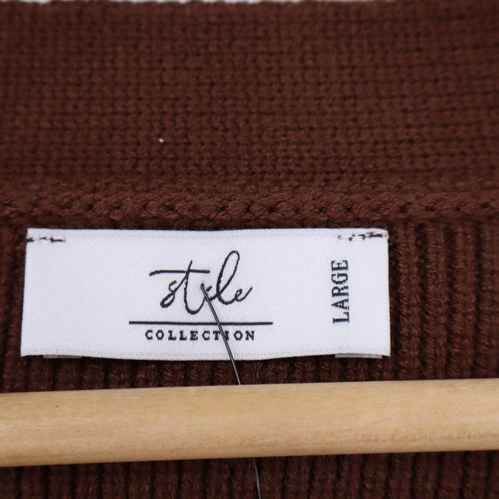 Stile by Per Lei Brown Ribbed Cardigan Statement Button Sweater L