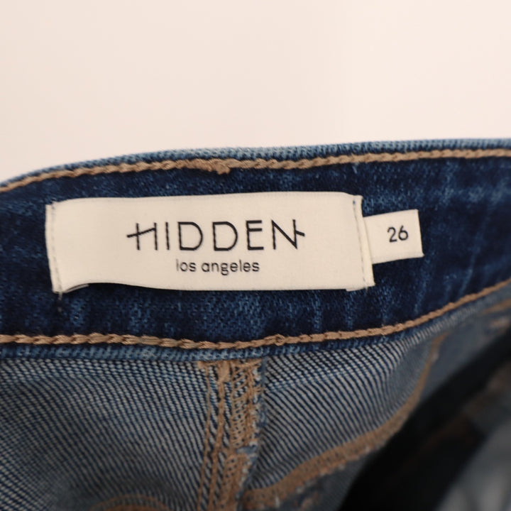 Hidden Los Angeles Jeans Womens 26 Blue Denim Whiskered Stretch Raw Hem Wide Leg