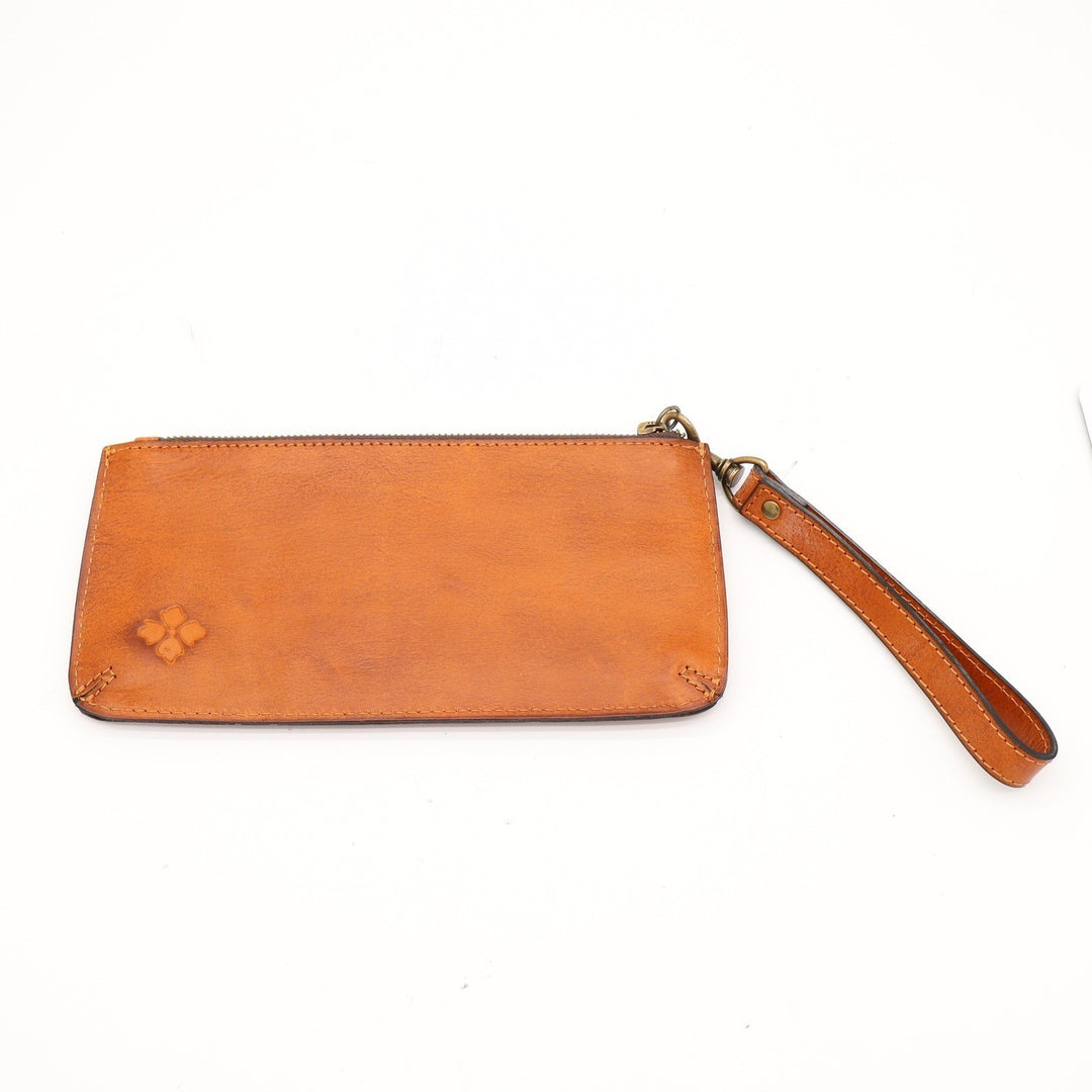 Patricia Nash Tan Tooled Leather Floral Wristlet Zip Wallet