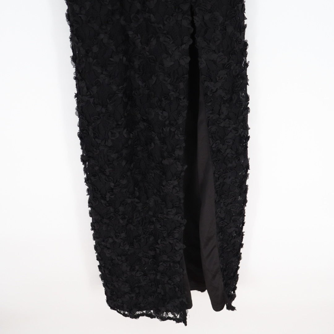 Lulus Ravishing Appeal Maxi Dress Womens Small Black Floral Applique Front Slit