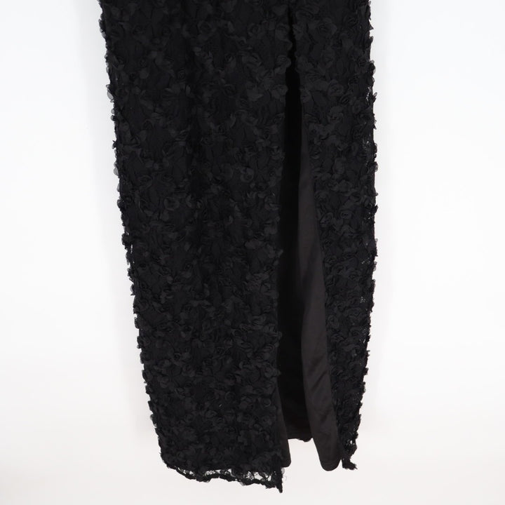Lulus Ravishing Appeal Maxi Dress Womens Small Black Floral Applique Front Slit