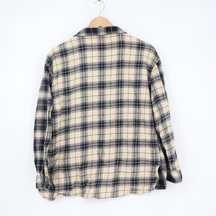 Japna Flannel Jacket Women Large Black Gray Plaid Cotton Spread Collar Button Up