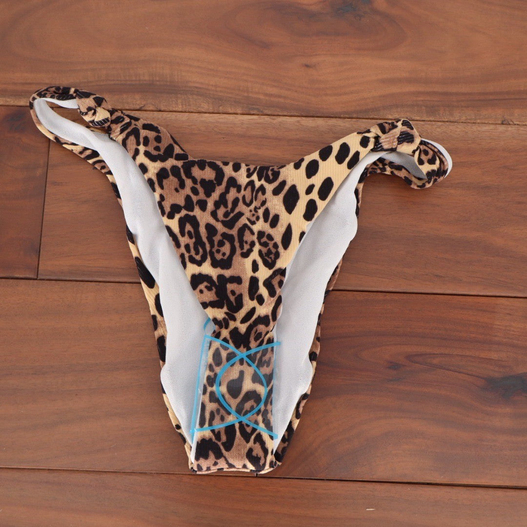 ASOS DESIGN Leopard Print Rib Knit High Leg Bikini Bottoms Size US 0