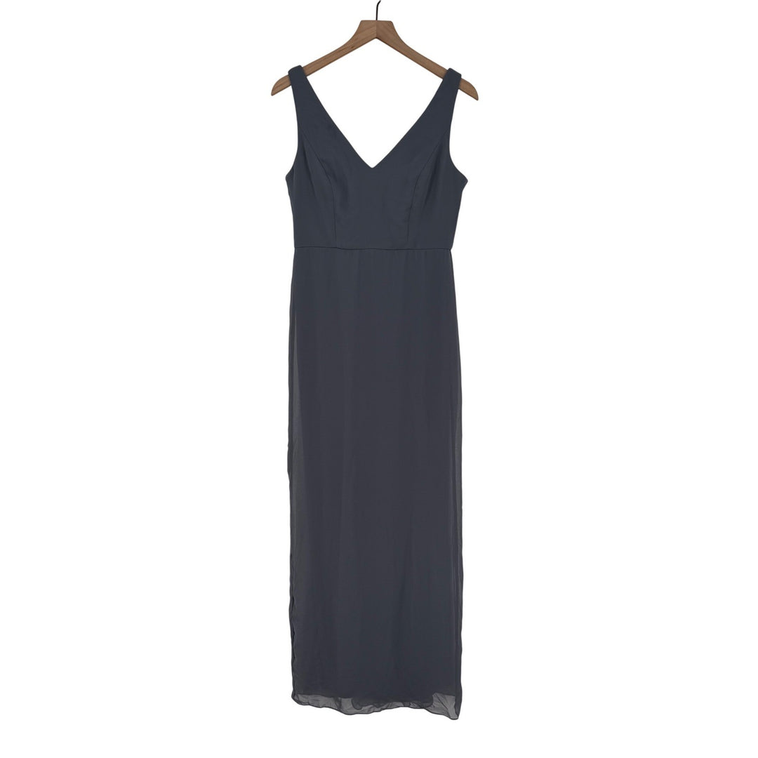 Social Sleeveless Tie Back Chiffon Trumpet Gown In Silver Dove Size 8