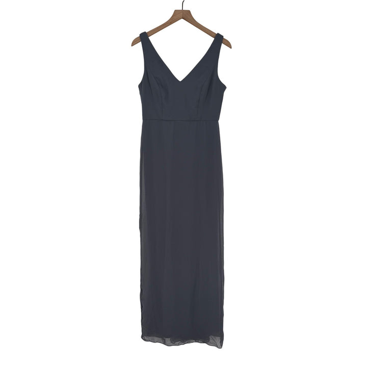 Social Sleeveless Tie Back Chiffon Trumpet Gown In Silver Dove Size 8