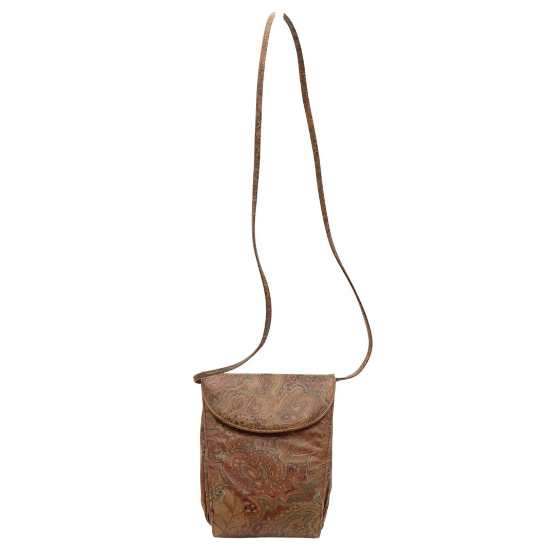 Stuart Weitzman Brown Paisley Leather Crossbody Bag Made in Spain Vintage Floral