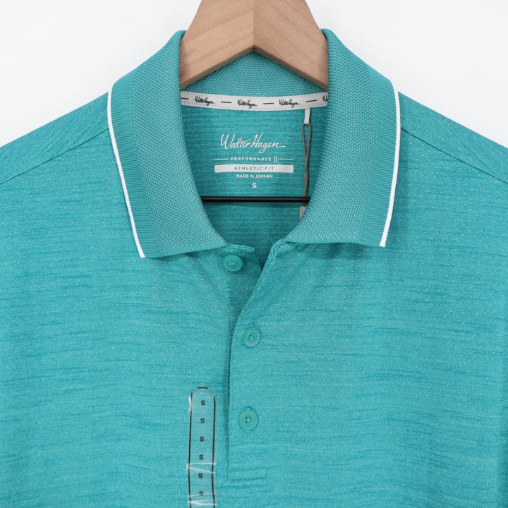 Walter Hagen Mens P11 Birdseye Athletic Fit Golf Polo Dark Aqua Blue Heather S