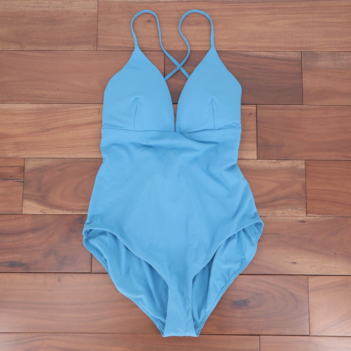 CALIA Womens Triangle Strappy Back One Piece Swimsuit Tranquil Blue 12