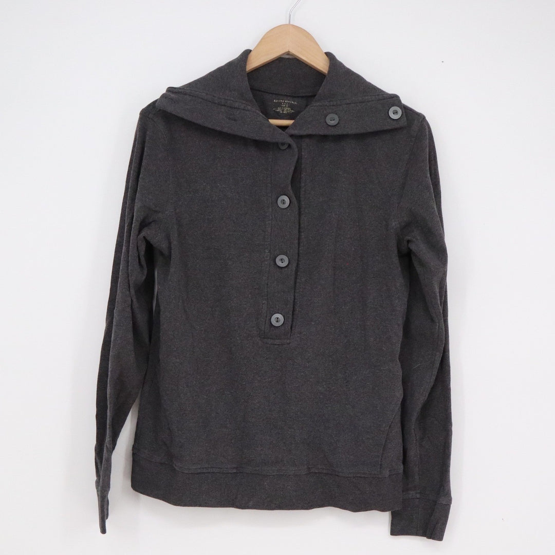 Banana Republic Womens M Charcoal Gray Shawl Collar Button Henley Sweatshirt