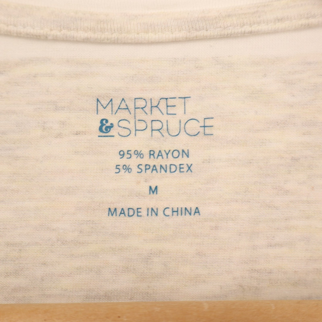 Market & Spruce T Shirt Womens Medium Off White Gray Striped Rayon Stretch Top