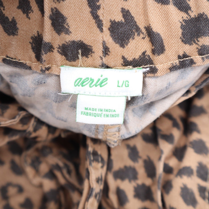 Aerie Leopard Print Paperbag Waist Shorts Brown Tan Animal Print Large KLE 4423