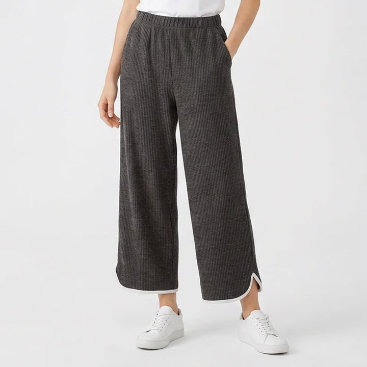 Jockey Womens Ribbed Knit Lounge Pants Charcoal Gray Tulip Hem Size L