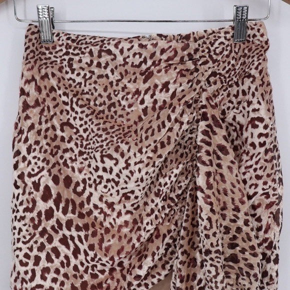 Naked Wardrobe Leopard Print Mini Skirt Side Ruffle Velvet Brown L