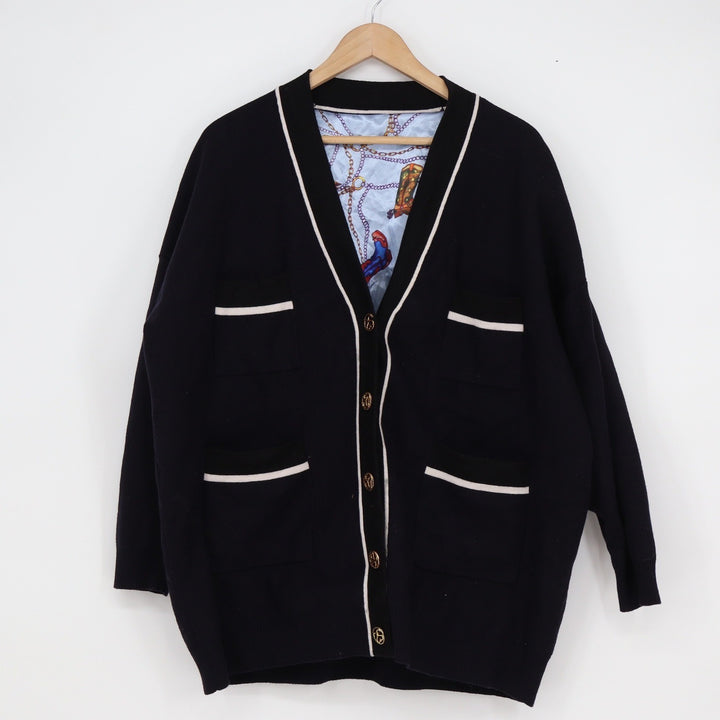 YJ Black V-Neck Cardigan Sweater Gold Buttons Western Boot Lining Size M