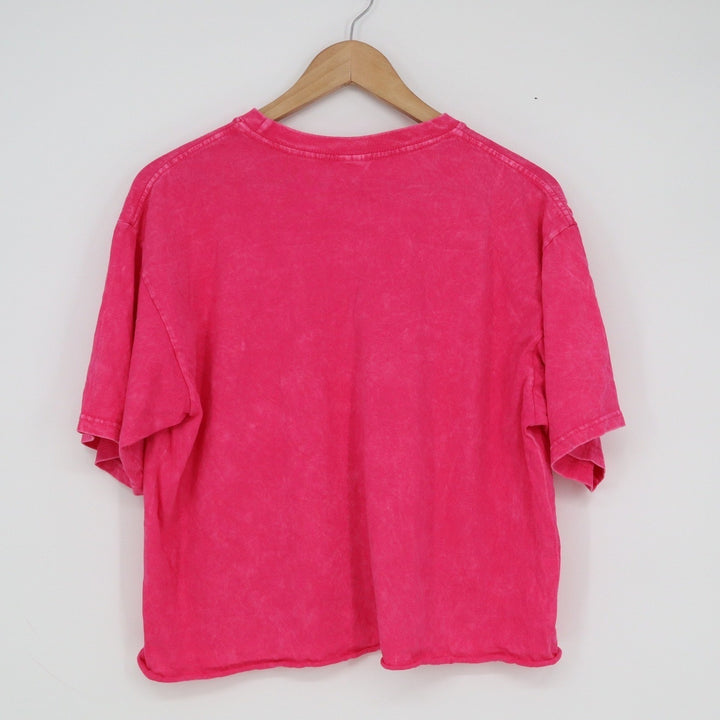 Barbie Pink Mineral Wash Cropped Graphic T-Shirt Logo Cotton Large