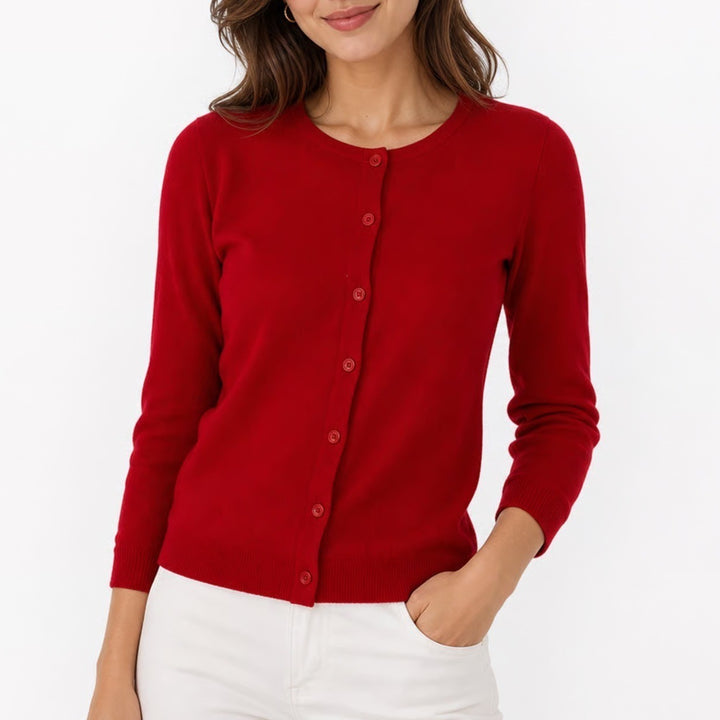 By Design Red Button Front Cardigan Sweater 3/4 Sleeve PM Petite Medium RN