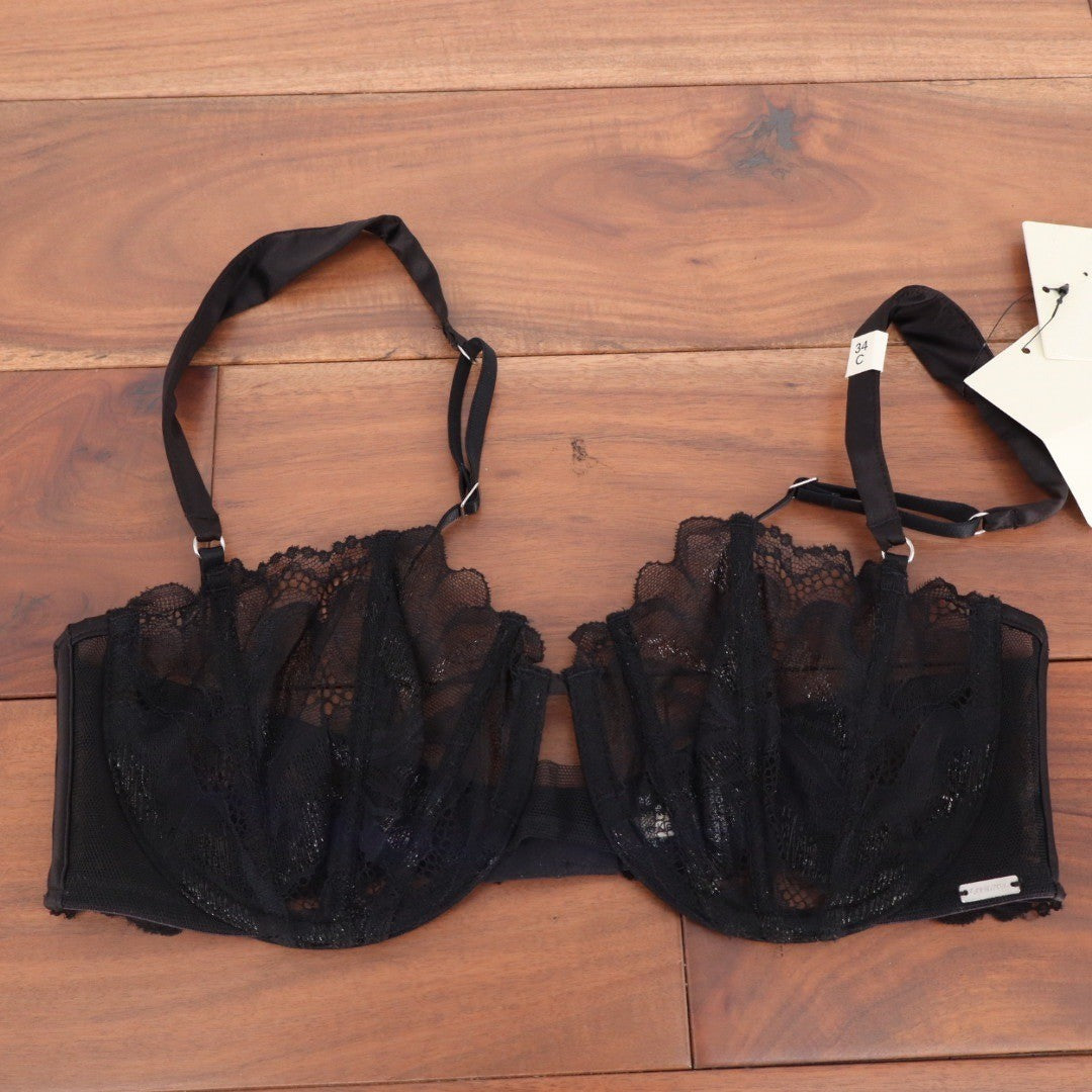Calvin Klein Black Floral Lace Unlined Balconette Bra 34C QF8028-001 NWT