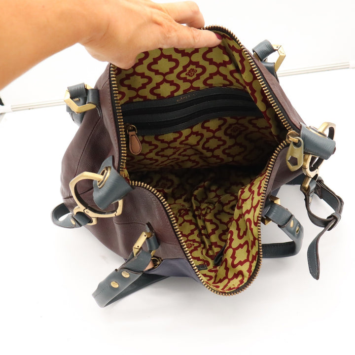 ORIANY Leather Colorblock Hobo Bag Navy Burgundy Teal Studded Satchel Crossbody