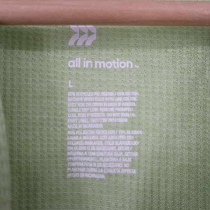 All In Motion Mens L Lime Green Waffle Knit Long Sleeve Henley Shirt