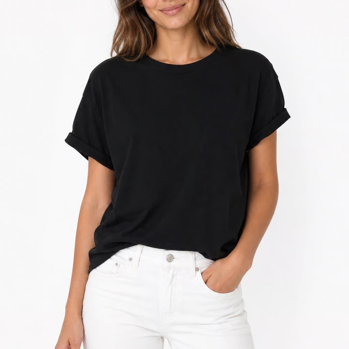 Wild Fable Black Cotton Short Sleeve Crew Neck T-Shirt Rolled Cuff Hem Size M