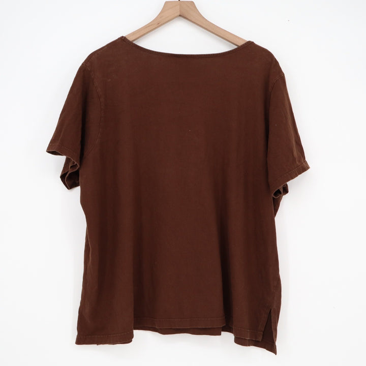 Jason Maxwell Woman Brown Cotton Short Sleeve Rhinestone Pleated Top 2X