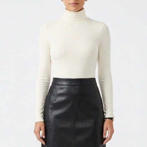 Naked Wardrobe Cream Turtleneck Long Sleeve Bodysuit XL Off White