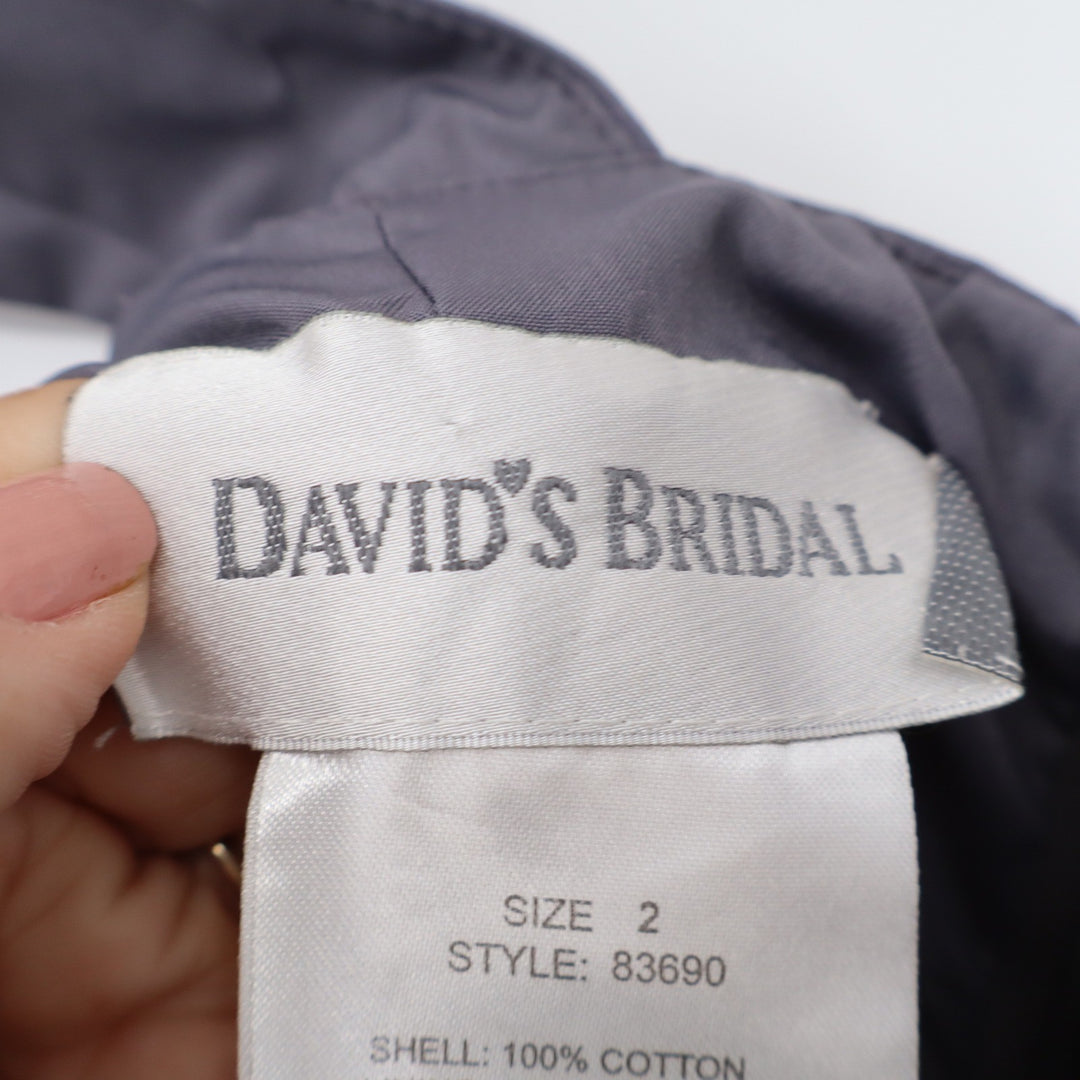 Davids Bridal Gray Cotton Halter Twist Front Cocktail Dress Womens Size 2