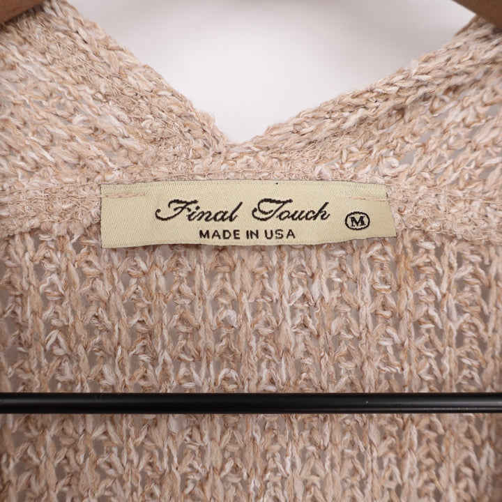 Final Touch Cardigan Sweater Womens Medium Beige Stretch Open Knit front Pockets