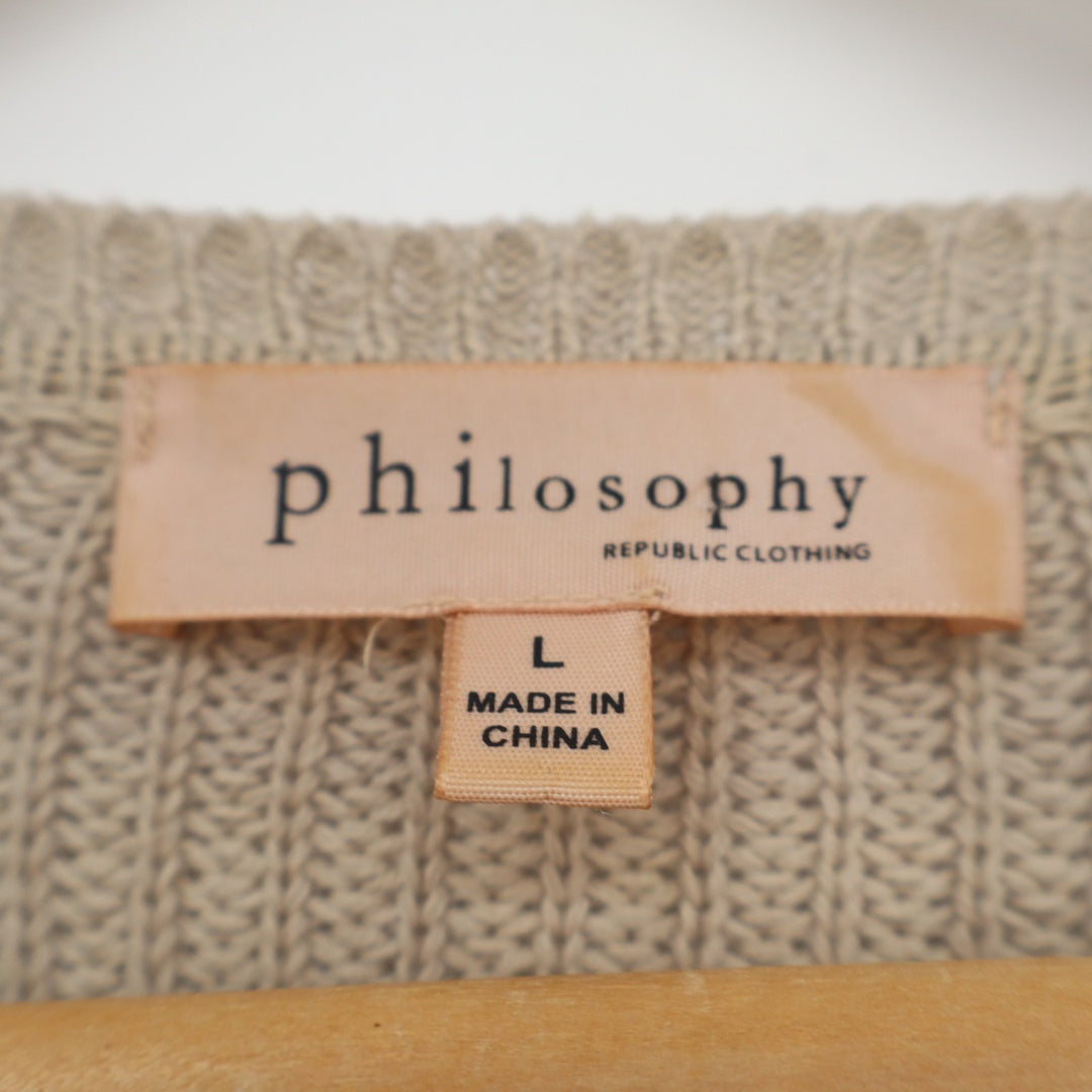 Philosophy Republic Clothing Sweater Womens Large Beige Knit Cotton Round Neck