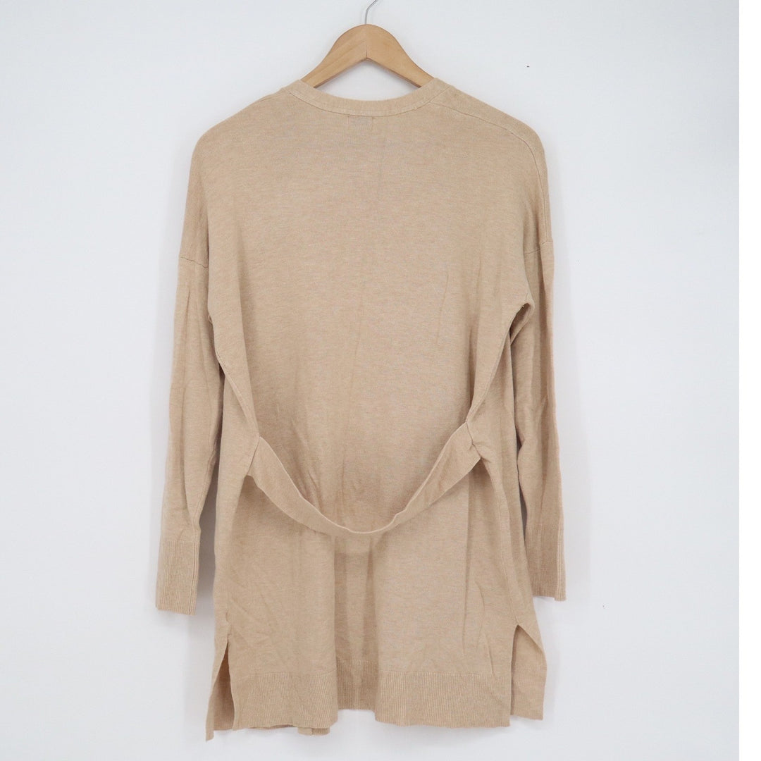 A New Day Tan Open Front Cardigan Sweater Womens Large Beige Longline Side Slit