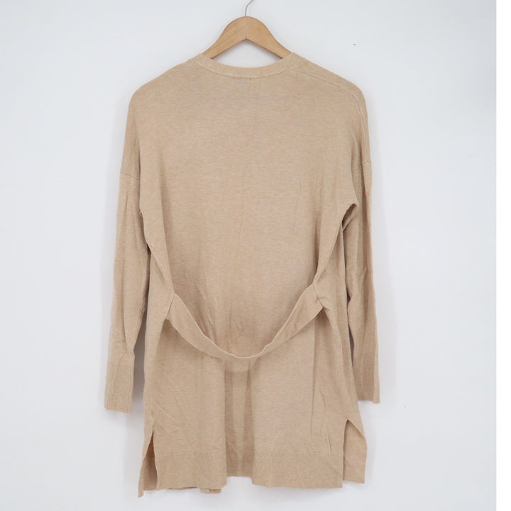 A New Day Tan Open Front Cardigan Sweater Womens Large Beige Longline Side Slit