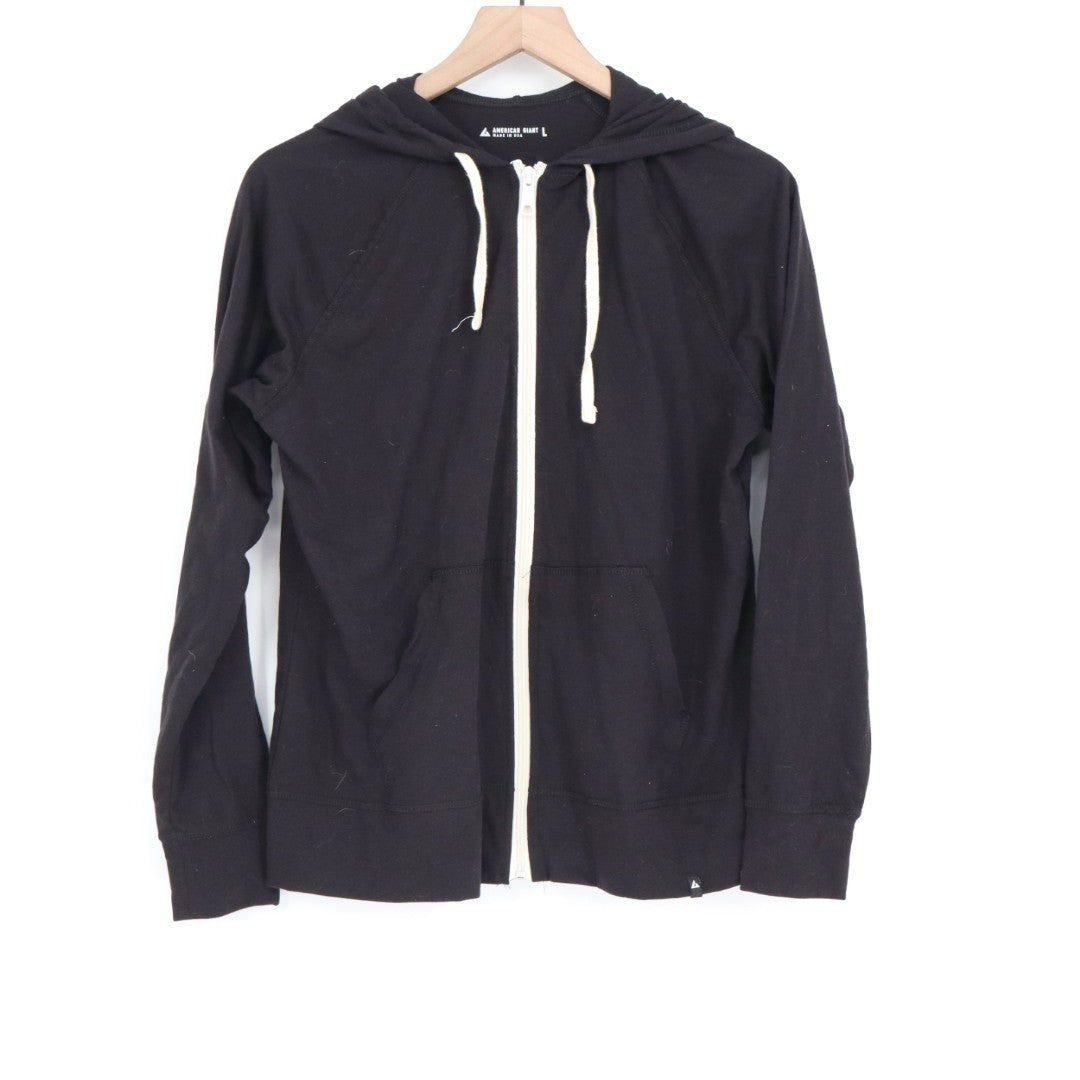 American Giant Lightweight Hoodie Womens L Black Full Zip Raglan Sleeve Outdoor