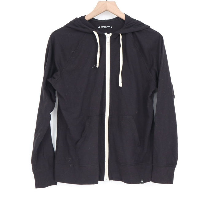 American Giant Lightweight Hoodie Womens L Black Full Zip Raglan Sleeve Outdoor