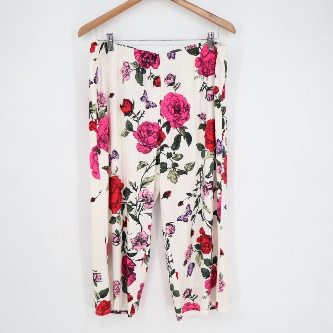 Linea Donatella 2-Piece Pajamas Set Womens XL White Floral Stretch Pullover