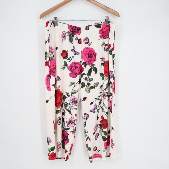 Linea Donatella 2-Piece Pajamas Set Womens XL White Floral Stretch Pullover