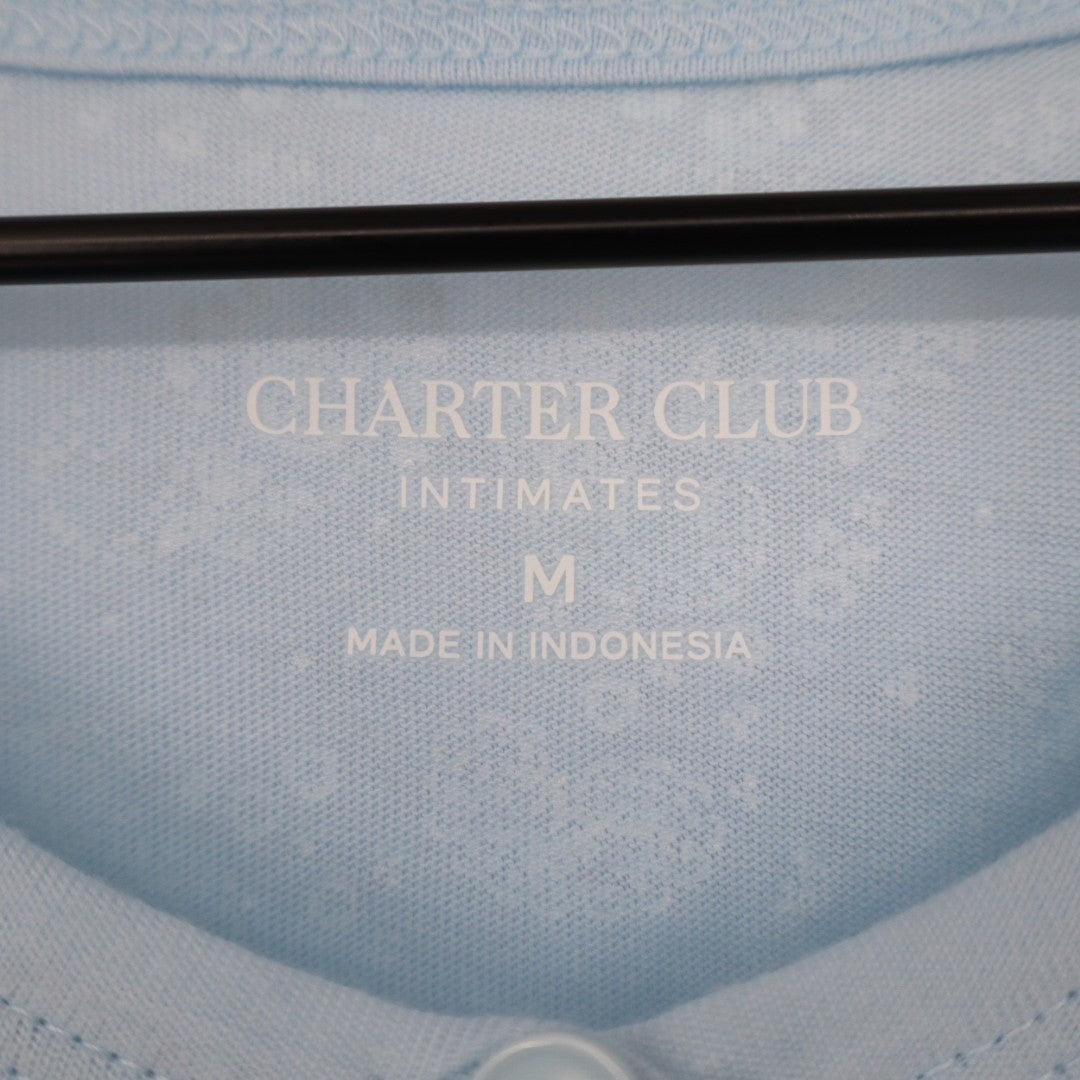 Charter Club Cropped Pajama Top Womens Medium Blue Floral Cotton Button Front