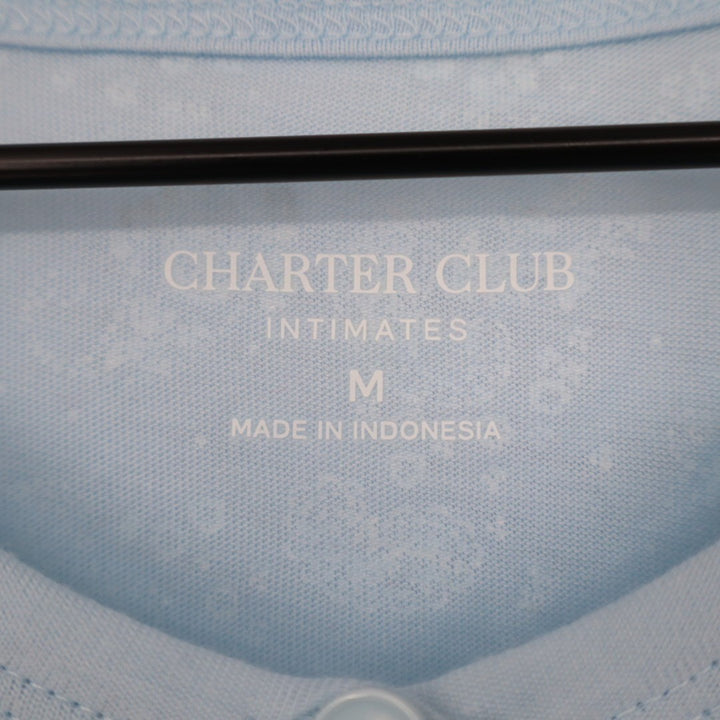 Charter Club Cropped Pajama Top Womens Medium Blue Floral Cotton Button Front