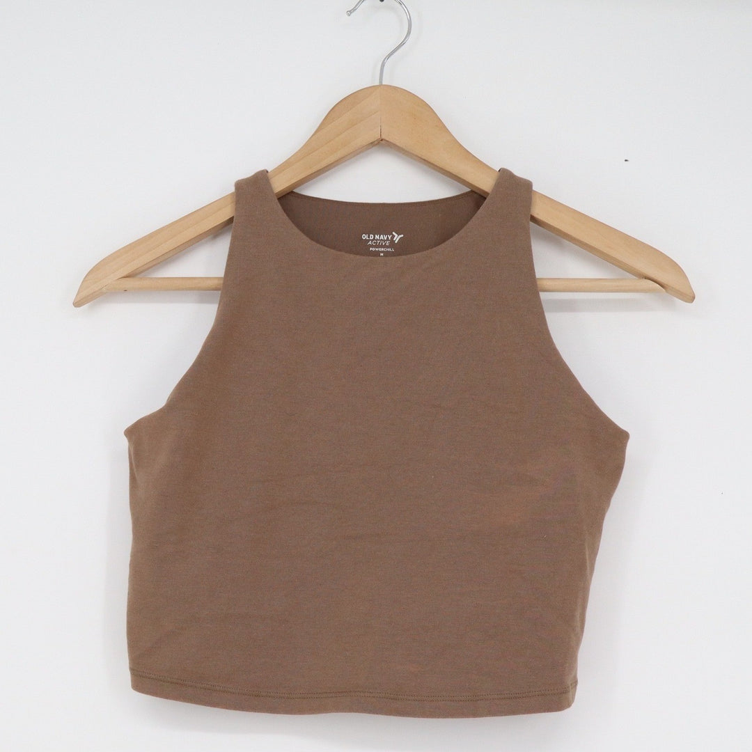 Old Navy Active PowerChill Brown High Neck Crop Tank Top Built-In Bra Medium