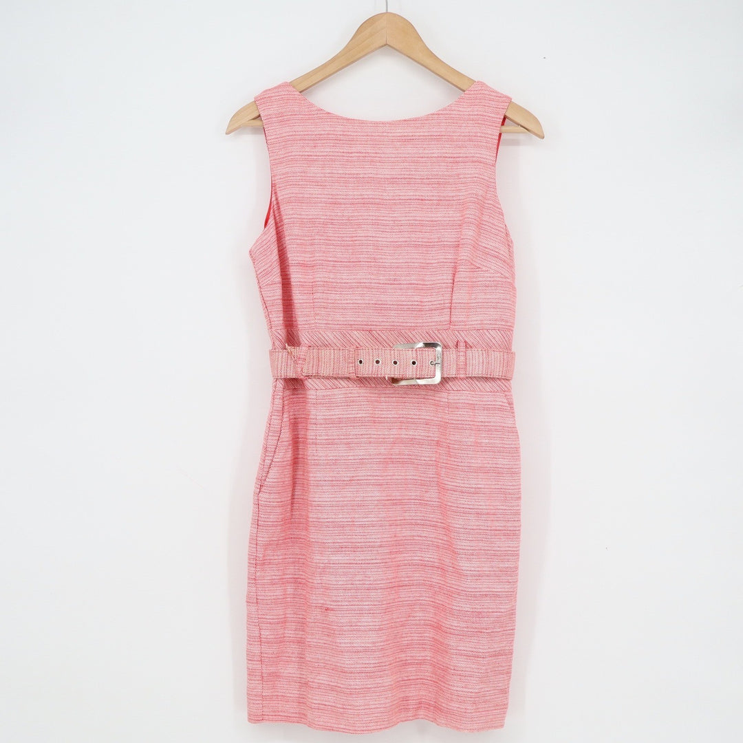 Banana Republic Red White Textured Belted Sheath Dress Petite 10 Sleeveless