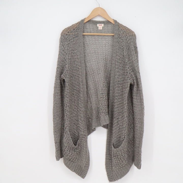 Mossimo Supply Co Gray Metallic Shimmer Open Front Crochet Knit Cardigan XL
