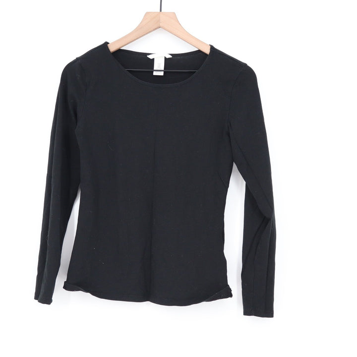 H&M Womens Black Long Sleeve Scoop Neck Cotton Stretch Basic Tee Shirt Size M