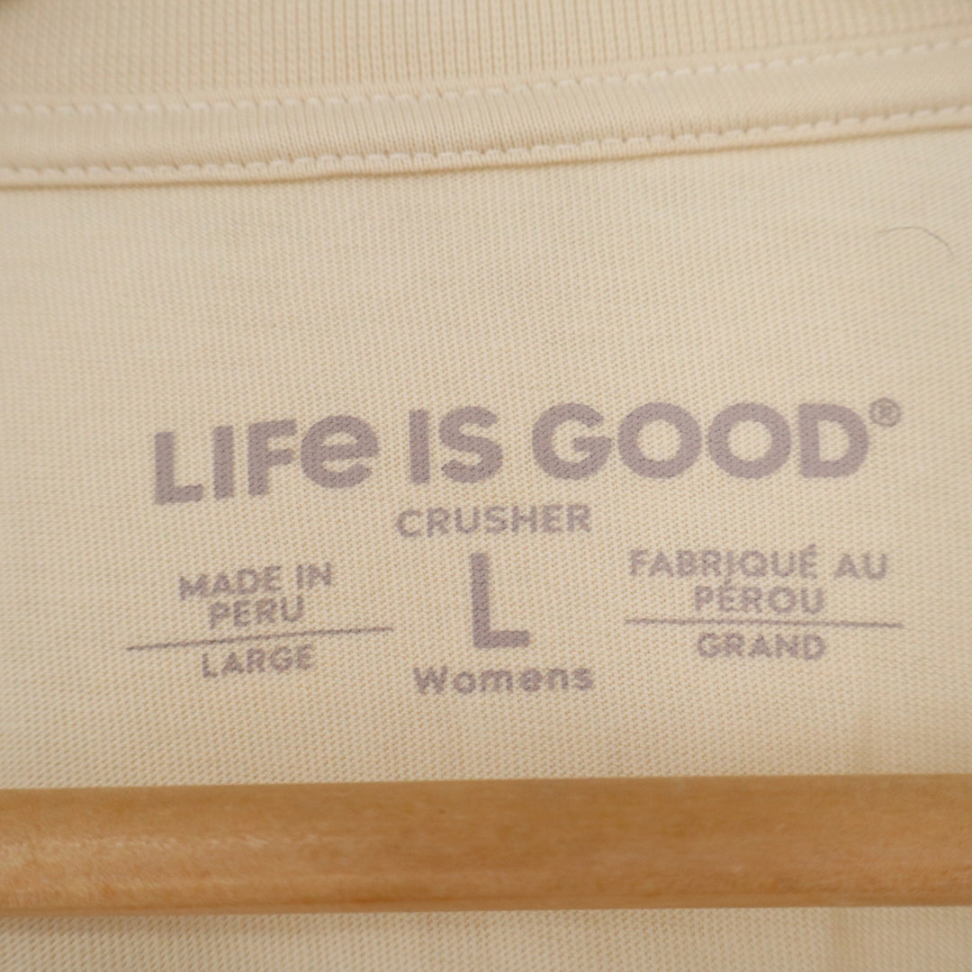 Life is Good Womens Large Crusher Tee Cream Chocolate Lab Graphic T-Shirt Cotton
