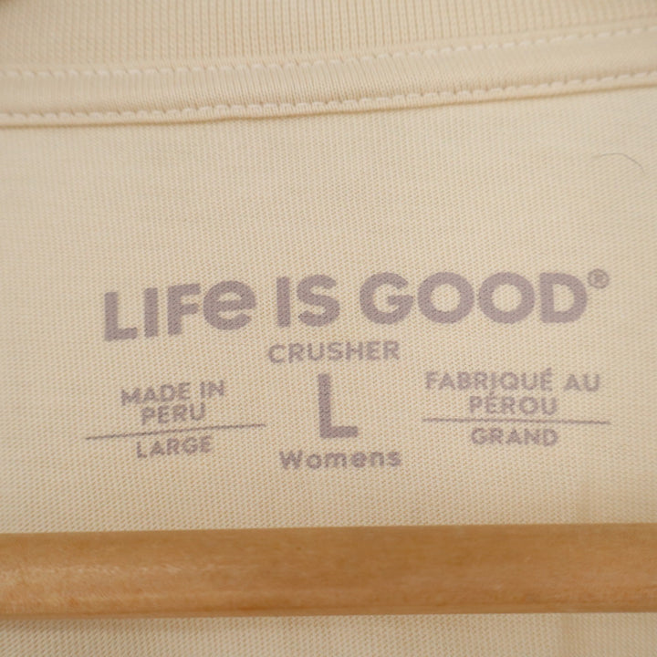 Life is Good Womens Large Crusher Tee Cream Chocolate Lab Graphic T-Shirt Cotton