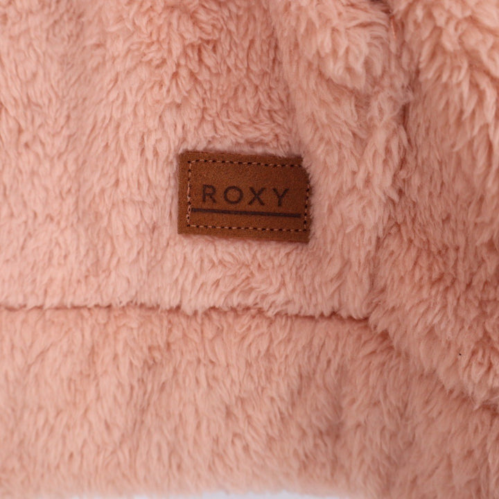 ROXY Colorblock Sherpa Fleece Snap Pullover Sweatshirt Peach Burgundy M