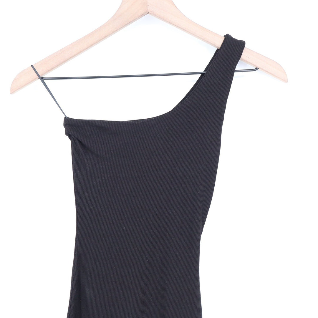 Naked Wardrobe Black Ribbed One Shoulder Romper XS