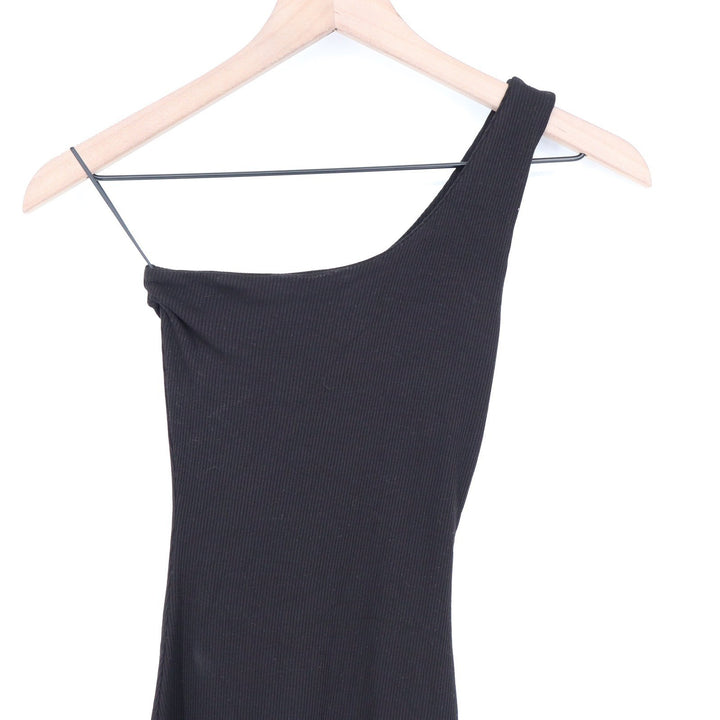 Naked Wardrobe Black Ribbed One Shoulder Romper XS