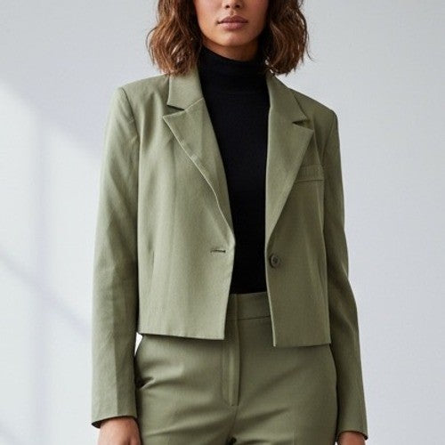 7 For All Mankind Cropped Blazer Jacket Career Casual Olive Green Size M