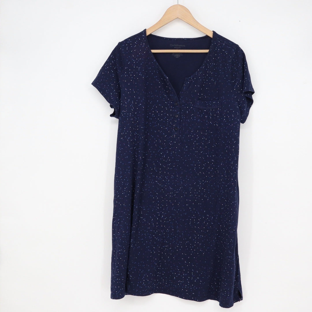 Croft & Barrow Intimates Navy Blue Heart Print Henley Nightgown XL