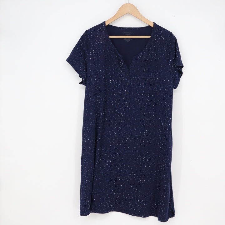 Croft & Barrow Intimates Navy Blue Heart Print Henley Nightgown XL